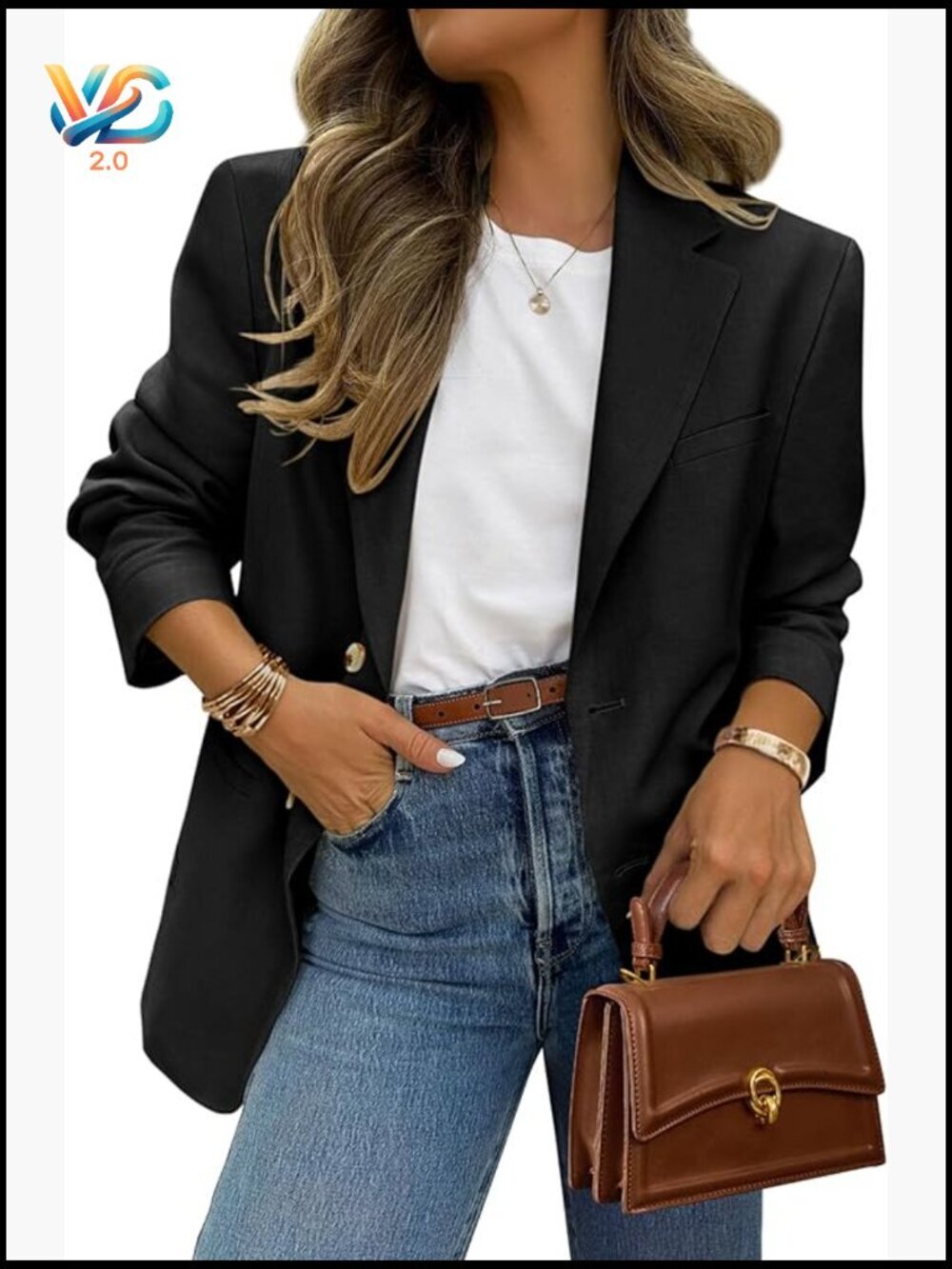 Long Sleeve Lapel Blazer with Pockets Business Casual Suit Jacket
